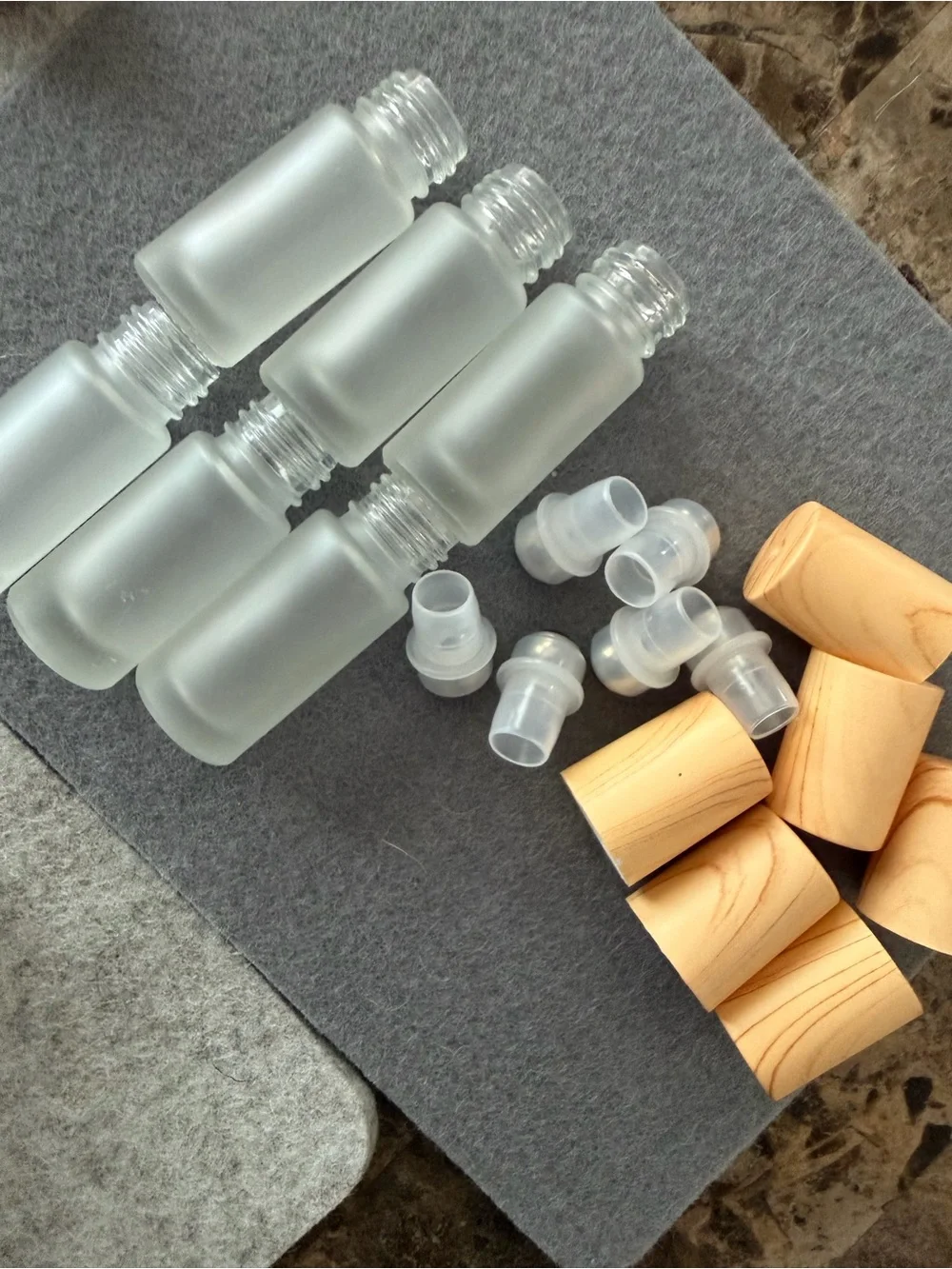 Frosted Glass Roll-On Bottles 5mL with Wooden Caps - Set of 18 (Clear Frost)
